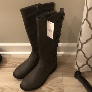 Grey knee high zip up boots - brand new with tags